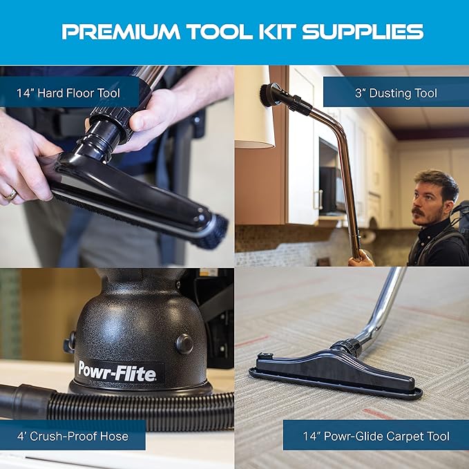 Powr-Flite Comfort Pro Backpack Vacuum Cleaner 6 Quart Commercial Vacuum Cleaner with Premium Tool Kit HEPA Vacuum BP6S