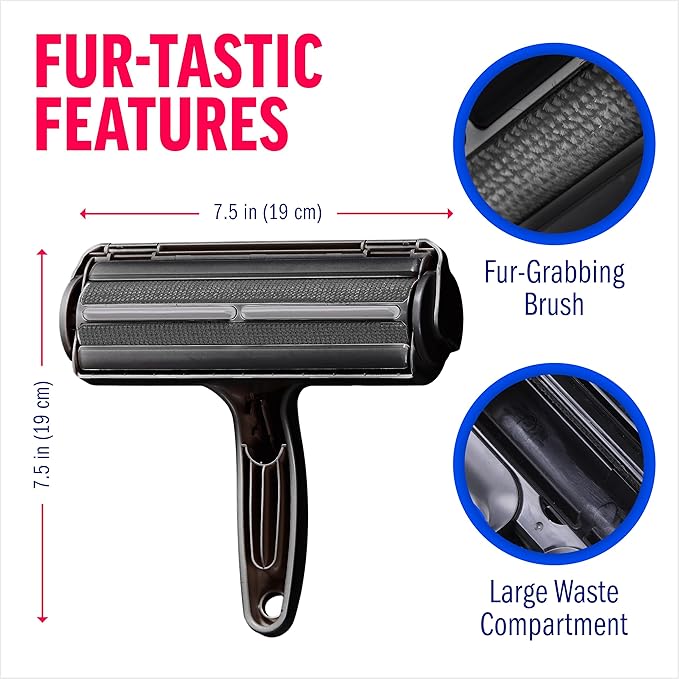 ChomChom Roller Pet Hair Remover – Original Size Reusable Lint Roller for Cat &amp Dog Hair on Furniture Couch Carpet Car Rugs &amp Bedding – Portable Eco-Friendly (Black)