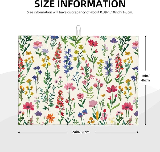 Watercolor Wildflower Dish Drying Mat for Kitchen Counter 18x24 Microfiber Absorbent Fast Dry Mat 2Pcs Dish Mat Faucet Mats Sets Large Drying Kitchen Mat Kitchen Drying Pad Coffee Bar Decor Gifts