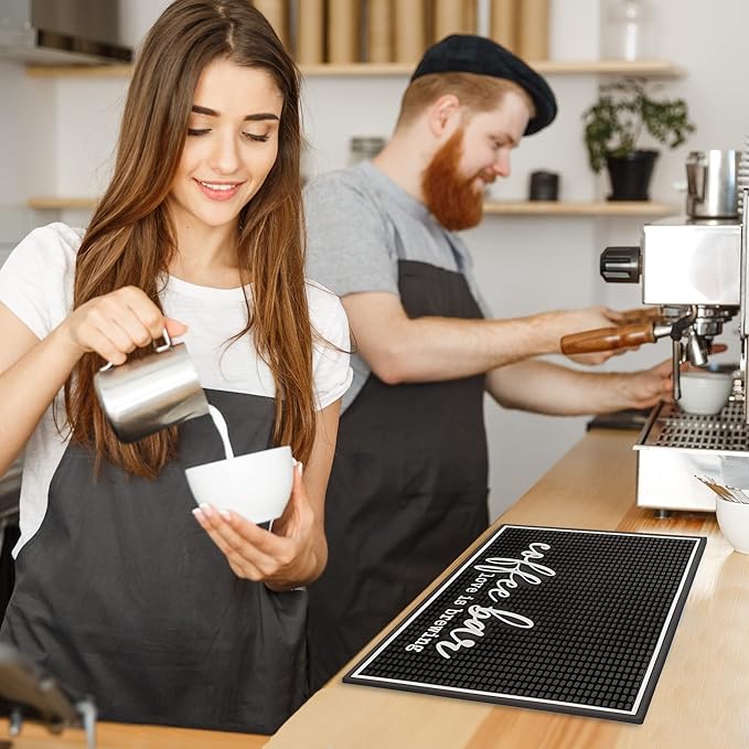 New Mungo Coffee Bar Mat – “Love Is Brewing” – Spill-Proof PVC Coffee Station Mat Non-Slip Countertop Protector 18x12