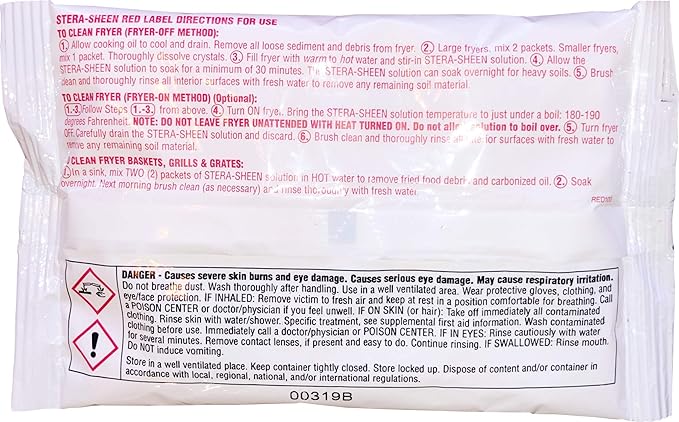 Stera Sheen Fryer Cleaner 24 x 6 oz. Pkts Stera Red Label Food Grade Fryer Cleaning Powder Fryer Boil Out Easy Use Portion Packets
