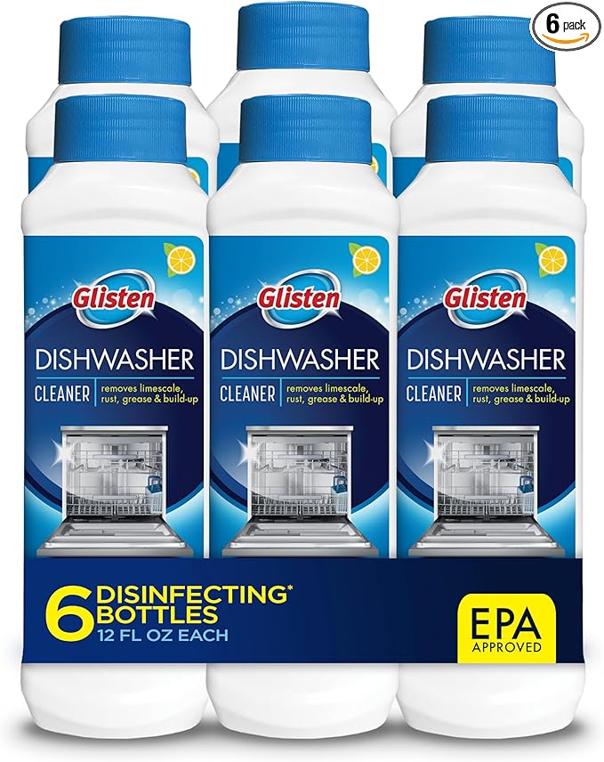 Glisten Dishwasher Cleaner Removes Limescale Rust Buildup and Grease Lemon Scent 12 Ounce Bottle 6-Pack