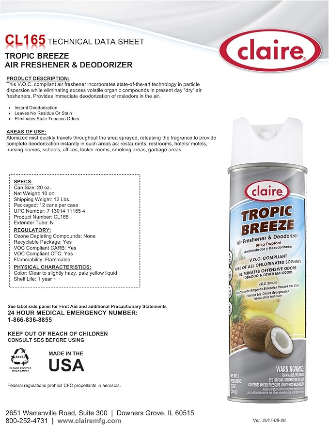 Claire Manufacturing Tropic Breeze Air Freshener &amp Deodorizer Hazy 10 Oz