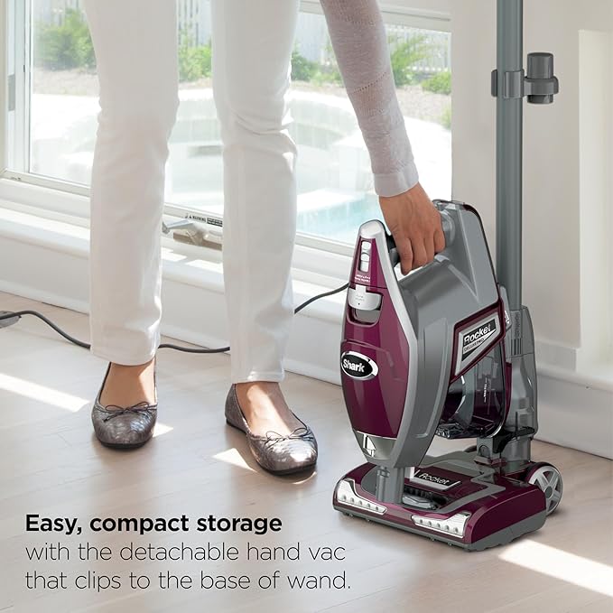 Shark HV322 Rocket Pet Plus Corded Stick Vacuum with LED Headlights XL Dust Cup Lightweight Perfect for Pet Hair Pickup Converts to a Hand Vacuum with (2) Pet Attachments Bordeaux/Silver