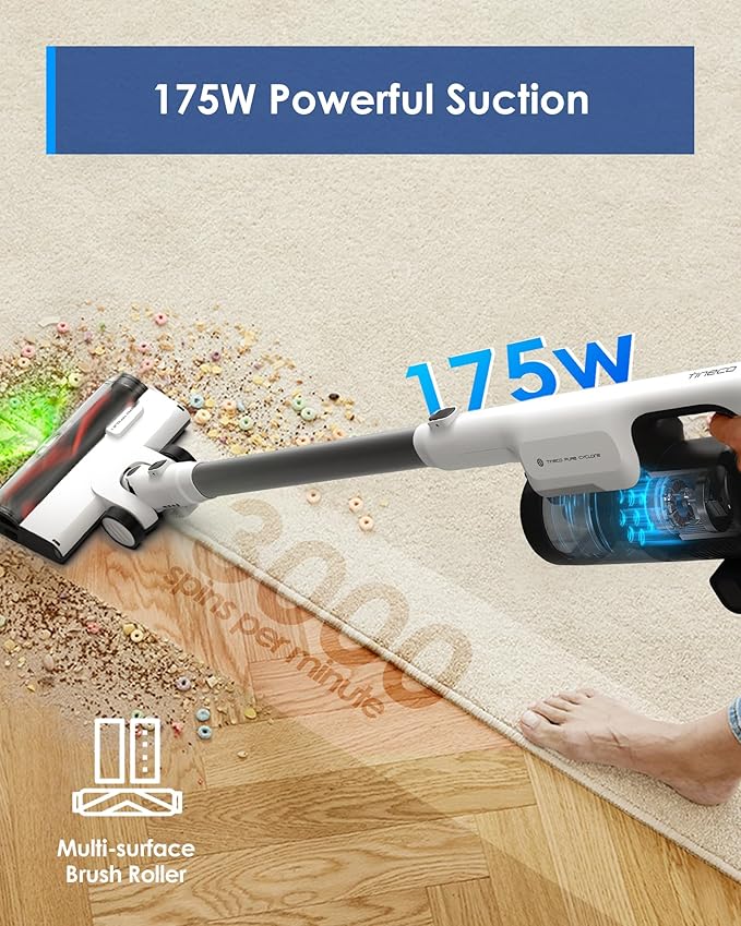 Tineco Pure ONE Station 5 Cordless Smart Vacuum with 2.5L Auto Dust Base Full-Path Self-Cleaning 175AW Suction ZeroTangle Tech Stick Vacuum Cleaner for Pet Hair Carpet &amp Hard Floor