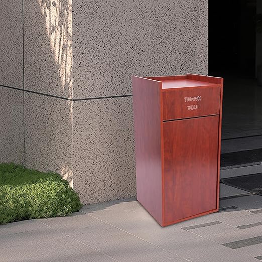 TFCFL Wooden Trash Can with Tray TopCommercial Trash Can Cabinet and Garbage ReceptacleCommercial Grade Rubbish Bin for Office Cafeteria Restaurant (Brown)