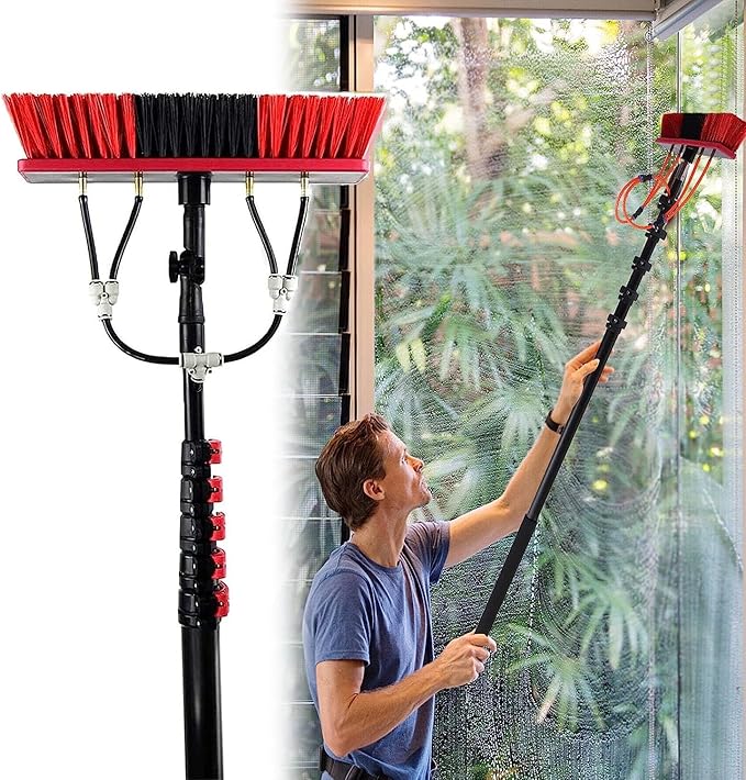 Window Cleaning Poles Water Fed Pole Kit3.6-11M Length Water Fed BrushWater Fed Cleaning SystemOutdoor Window Cleaner Hose Cleaning Tool for Window Glass18ft/5.4m-1