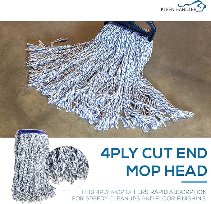 KLEEN HANDLER Cut End Finish Mop | 1.25 Universal Headband Maximum Absorption Finishing Mop Pack of 6