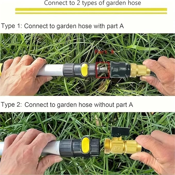 Solar Panel Cleaning Brush Adjustable Car Wash Brush On/off Flow Control Sponge Head Material With Long HandleWater Fed Pole(Yellow)