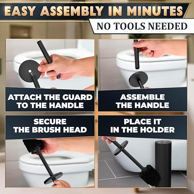 Black Toilet Brush and Holder Set - Scratch Resistant Black Toilet Bowl Brush and Holder with Soft Bristles Replaceable Head Protection from Splashes and Compact Design - for Effective Cleaning