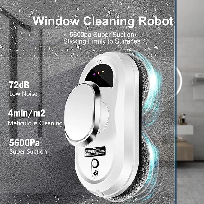 Intelligent Window Cleaning Robot Vacuum Cleaner with Remote Control &amp 4M Extension Cable 20min Power Failure Protection 10 Wipes+Spray Function for Home Glass Cleaning