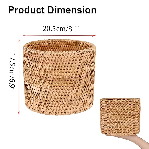 Sumnacon Mini Wicker Trash Can Cute Round Waste Basket for Bedroom Desktop Natural Rattan Trash Can for BathroomOfficeKitchen Versatile Woven Trash Cans for Paper WastePlantFlower