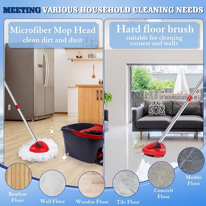 6 Pack Mop Replacement Heads Compatible with Oceda EasyWring 1-Tank System - Includes 2 Mop Scrub Brush Head Microfiber Mop Refills Easy Cleaning Mop Head Replacement（White)