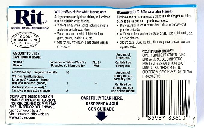 Rit Dye Laundry Treatment White-wash Stain Remover and Whitener Powder 1-7/8 oz White 10-Pack