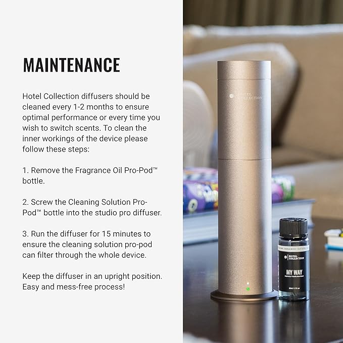 Hotel Collection Studio Pro Essential Oil Diffuser - 600 sq ft Coverage Wired &amp Portable with Remote - Cold-Air Diffusion - Only Works with Pro Pod Bottles - Champagne