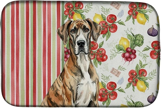 Caroline's Treasures Brindle Great Dane Vegetables Dish Drying Mat Absorbent Dish Drying Mat Pad for Kitchen Counter Dish Drainer Mat for Countertop 14 x 21 Multicolor