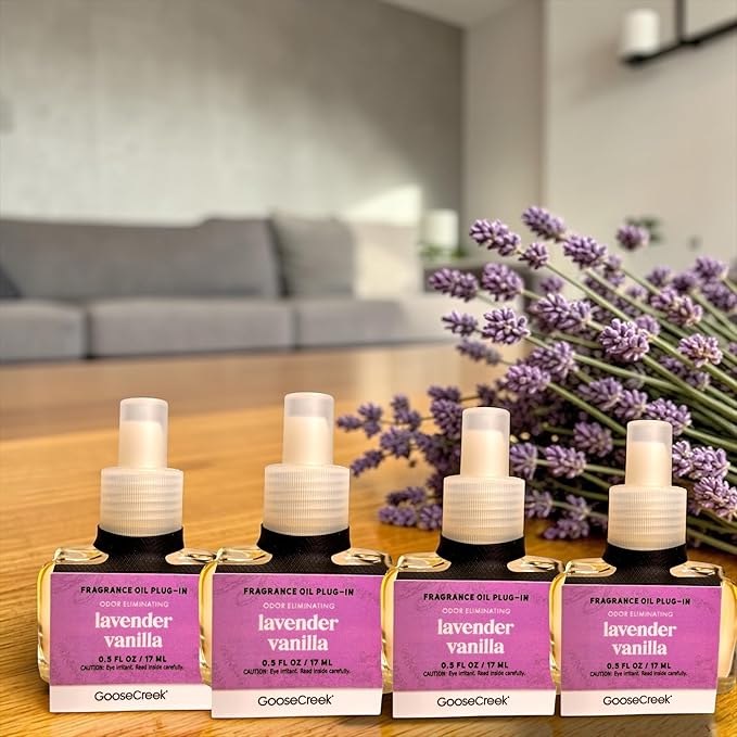 Lavender Vanilla Fragrance Oil Plug-In Refills Odor Eliminating 0.5 FL OZ 4 Pack