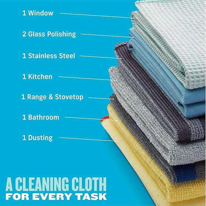 E-Cloth Home Cleaning Set Premium Microfiber Cleaning Cloth Household Cleaning Tools &amp Supplies for Dusting Bathroom Kitchen &amp Cars Washable &amp Reusable 100 Wash Guarantee 8 Piece Se