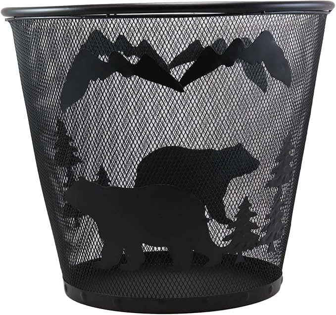 Ebros Wildlife Rustic Black Bears Roaming Pine Trees Forest by The Mountains Metal Wire Waste Basket Bin 14 Diameter Bear Home and Bathroom Accent Western Country Cabin Lodge Decorative Trash Can