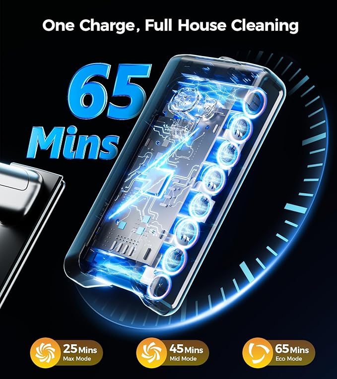 Cordless Vacuum Cleaner 550W 45KPA 65Mins Vacuum Cleaners for Home Stick Vacuum with Self-StandingTouch Screen Anti-Tangle Brush 8-in-1 Lightweight Wireless Vacuum for Pet Hair Carpet Hard Floors