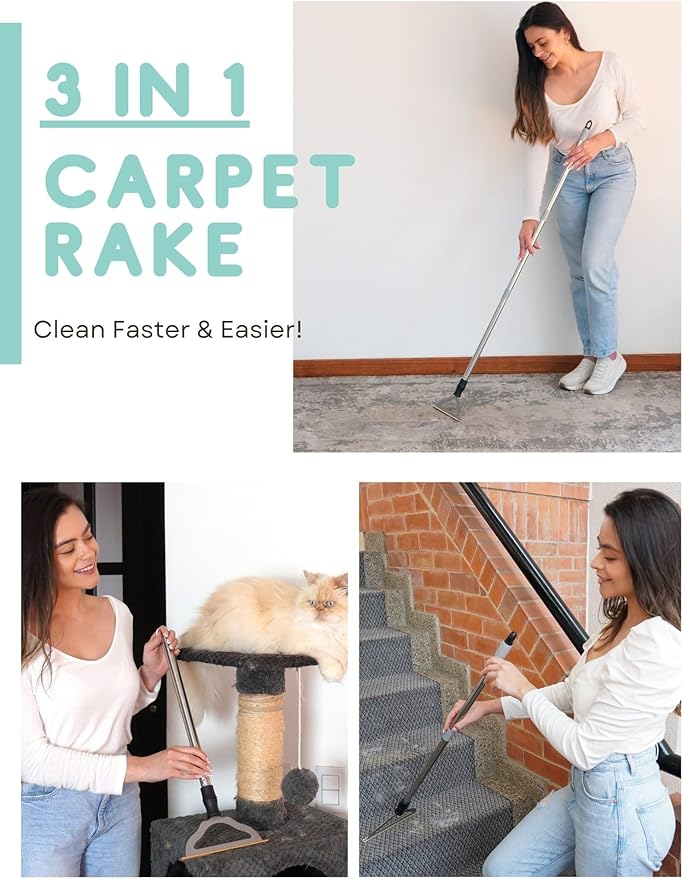 Pet Hair Remover for Carpets Adjustable Long Handle Carpet Rake for Dog Cat Hair Removal Powerful Carpet Hair Removal Broom Reusable Large Fur Scraper Tool