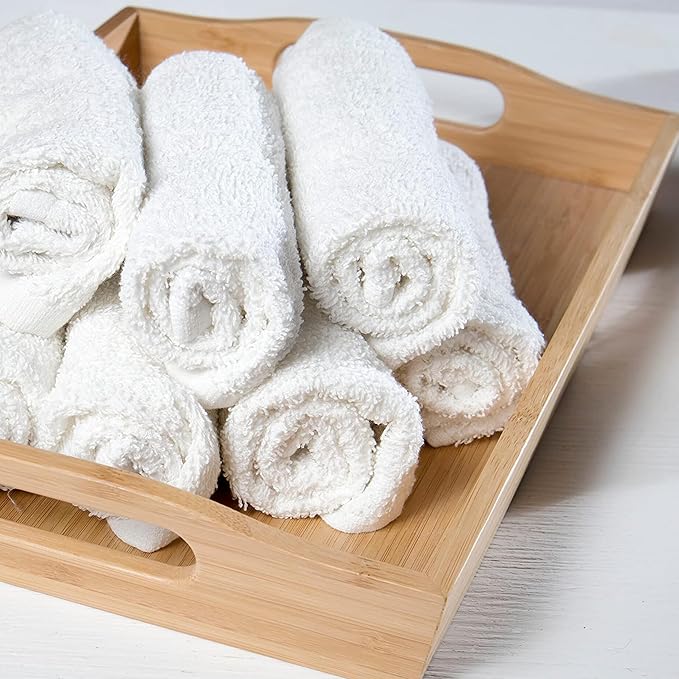 GOLD TEXTILES 60 Pack Economy White Washcloths Set (12x12 inches) - Cotton Blend Commercial Grade Cleaning Rags Quick Drying &amp Soft Face Cloths Fingertip Towels for Bathroom Spa Gym and Kitch