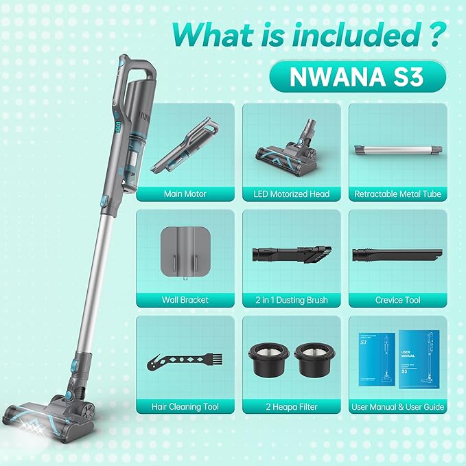 Cordless Vacuum Cleaner 230W Stick Vacuum with Powerful Suction 50Mins Runtime Vacuum Cleaners