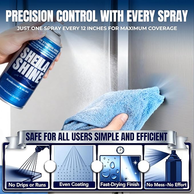 Sheila Shine 12 x 10oz Stainless Steel Cleaner and Polish With Cloth - Cleans Polishes &amp Protects Kitchen Appliances Refrigerators Sinks Ovens &amp Grills - Stainless Steel Fridge Cleaner