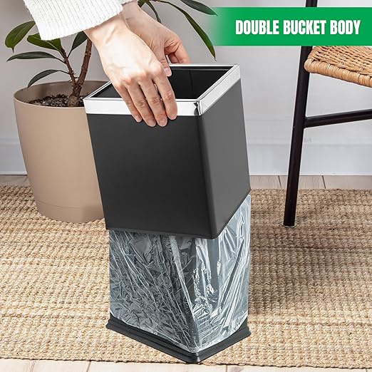 Brelso 'Invisi-Overlap' Open Top Metal Trash Can Small Office Wastebasket Modern Home Décor Rectangle Shape (Black)