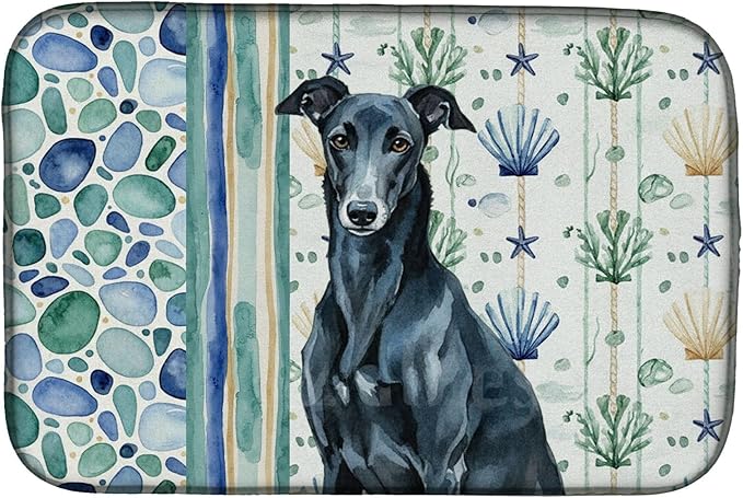 Caroline's Treasures Black Greyhound Coastal Sea Glass Dish Drying Mat Absorbent Dish Drying Mat Pad for Kitchen Counter Dish Drainer Mat for Countertop 14 x 21 Multicolor
