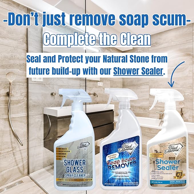 Black Diamond Stoneworks Bathroom Glass Cleaner Spray &amp Natural Stone Shower Sealer – 2 Pack Bathroom Bundle for Crystal-Clear Glass and Long-Lasting Stone Protection