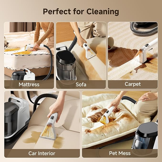 uwant Portable Carpet and Upholstery for Deep Cleaner 18Kpa Carpet Cleaner Machine for Cars Pets with Cleaning Tool and Self Cleaning Set of 1 for Spot Rug Couch