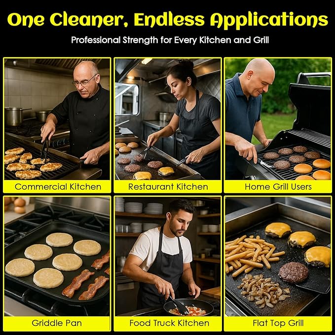 Flat Top Grill Cleaner Kit Grill &amp Griddle Cleaner - Non-Toxic Food Safe &amp Non-Caustic Formula Removes Burnt-On Grease/Carbon (2 Pcs + Cleaning Tools)