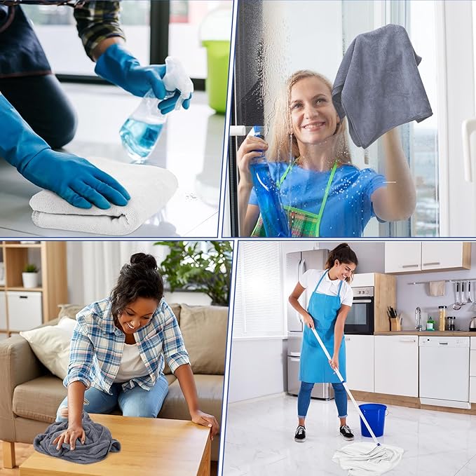 10 Pcs Extra Large Microfiber Cleaning Cloth 30 x 20 Large Floor Microfiber Towel Reusable Washable Free Lint Free Cloth Rag for Squeegee Mop Floor Window Housekeeping (White Gray)