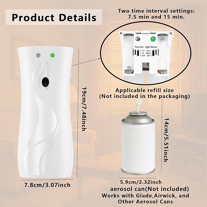 Automatic Air Freshener Spray Dispenser 2-Pack Wall Mounted or FreestandingMultiple Time SettingsCommercial and Home Use in Bathrooms Offices Living Rooms and Commercial Places (White 1121)