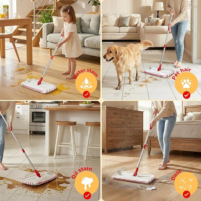 Microfiber Dust Mop for Floor Cleaning with 5 Reusable 16*9 inch Mop Pads Wet and Dry Mop Captures Pet Hair and Dust Suitable for Vinyl Wood Tile Laminate Flooring