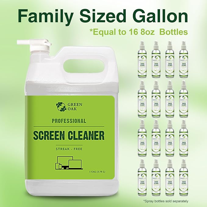 Green Oak Screen Cleaner Refill Professional Screen Cleaner Spray - Best for LCD &amp LED TV Tablet Computer Monitor Phone - Safely Cleans Fingerprints Dust Oil (1 Gallon)