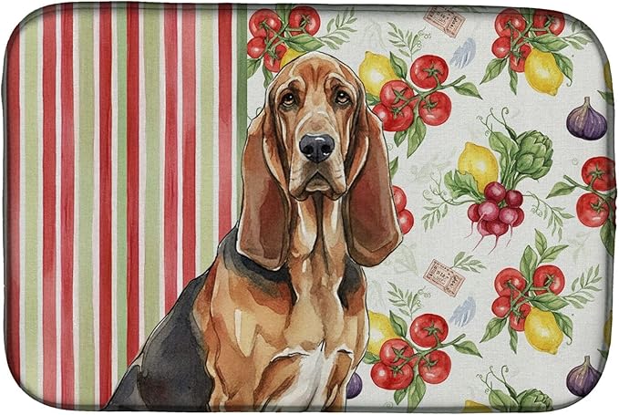 Caroline's Treasures Liver and Tan Bloodhound Vegetables Dish Drying Mat Absorbent Dish Drying Mat Pad for Kitchen Counter Dish Drainer Mat for Countertop 14 x 21 Multicolor