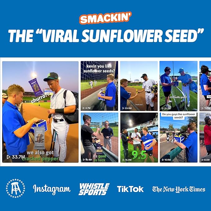 SMACKIN' Sunflower Seeds Roasted Jumbo Small-Batch American Made - Sour Cream &amp Onion 1.5oz bags (6 Pack)