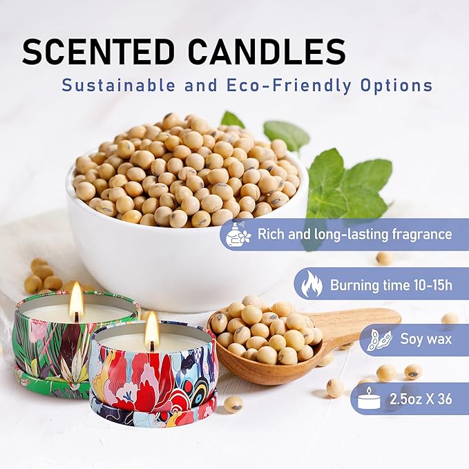 36 Pack Scented Candles Set for Home Relaxing Stress Relief Aromatherapy - Natural Soy Wax and Fragrance - Gifts for Women Mom Best Friend Wife Birthday