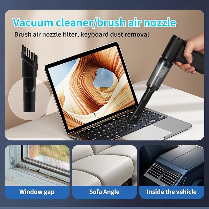 Electric Air Duster &amp Vacuum Cleaner 130000 High-RPM Brushless Motor Compressed Air Blower Cordless with Inflating Battery Powered 15-Piece PC Cleaning Kit for Leaves Cars Computers Office