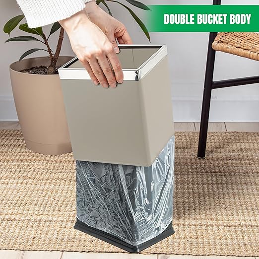 'Invisi-Overlap' Open Top Metal Trash Can Small Office Wastebasket Modern Home Décor Rectangle Shape (Light Gray)