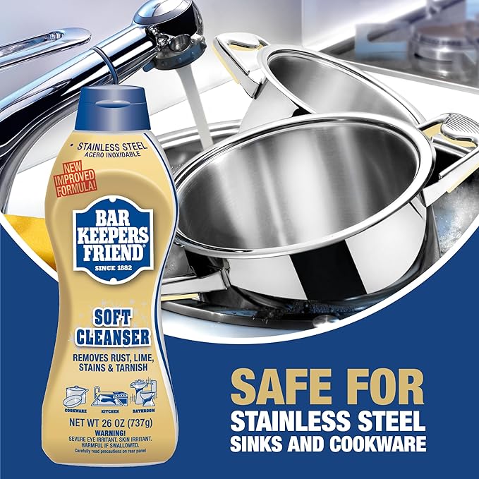 Bar Keepers Friend Soft Cleanser (26 oz) MORE Spray + Foam (25.4 oz) Multipurpose Cleaner Bundle Stain &amp Rust Remover for Multi Surface Bathroom Kitchen &amp Outdoor Cleaning