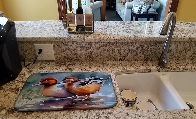 Caroline's Treasures DAC3264DDM Redhead Duck Dish Drying Mat Absorbent Dish Drying Mat Pad for Kitchen Counter Dish Drainer Mat for Countertop 14 x 21 Multicolor