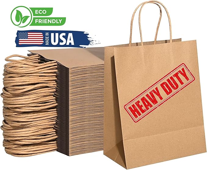 57 Lb Large Kraft Paper Grocery Bags with Handles - 50 Count 12 x 17 x 7 - Durable Reusable &amp Eco-Friendly Shopping Bags Brown Kraft Take-Out Bags for Retail To-Go Any Occasion (50 With Handl