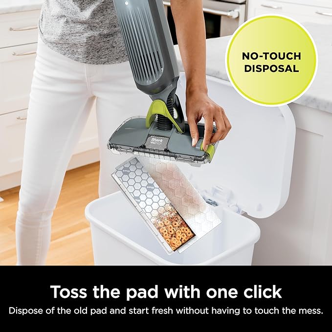 Shark VACMOP Cordless Hard Floor Cleaner Vacuum and Spray Mop Powerful Suction Lightweight LED Headlights Includes 4 Disposable Pads 12oz Multi-Surface Cleaning Solution Gray VM252