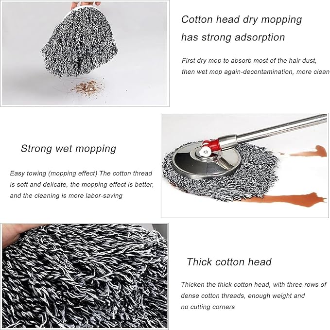 Mop Head Replacement Spin Mop Compatible Household Cleaning Tools Commercial Mop Head(A)