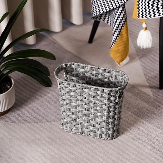 Wicker Waste Basket With Built-in Handles - Multifunctional Mini Trash Can for Home and Office Compact Design and Durable Construction With Fine Artisanal Craftsmanship (Gray)