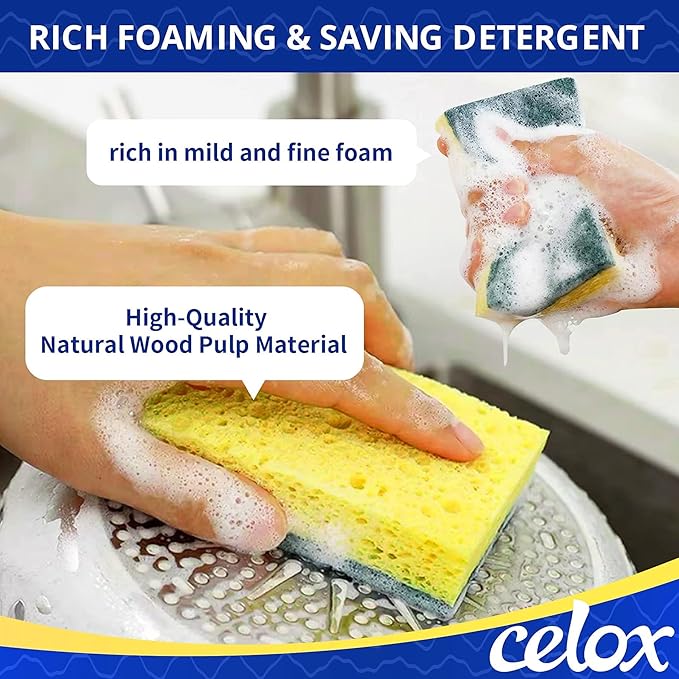 CELOX Scrub Sponges for Washing Dishes and Cleaning Kitchen 24 Pack Yellow