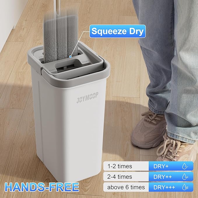 JOYMOOP White Flat Mop &amp Bucket with 1 Microfiber Pad 12 Disposable Toilet Brushes Stainless Steel Toilet Brush and Holder Set Multi-Functional Cleaner for Floors Windows and Toilets